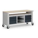 Fahrbare Werkbank G9, 2 Ablagen, 6 Schubladen, 1690 x 595 x 865-1130 mm, grau/Graphit Fahrbare Werkbank G9, 2 Ablagen, 6 Schubladen, 1690 x 595 x 865-1130 mm, grau/Graphit
