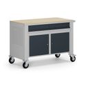 Fahrbare Werkbank G9, 2 Schränke, 2 Schubladen, 1180 x 595 x 865-1130 mm, grau/Graphit Fahrbare Werkbank G9, 2 Schränke, 2 Schubladen, 1180 x 595 x 865-1130 mm, grau/Graphit