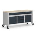 Fahrbare Werkbank G9, 2 Schränke, 6 Schubladen, 1690 x 595 x 865-1130 mm, grau/Graphit