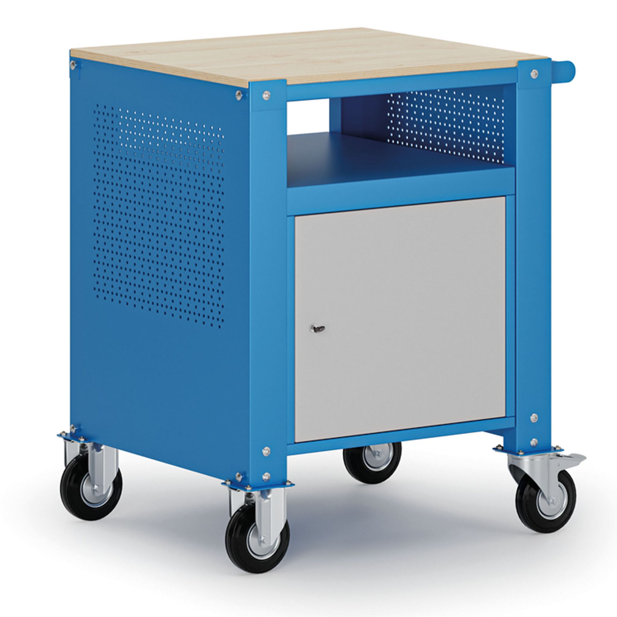Fahrbarer Container G9, 1 Ablage, 1 Schrank, 675 x 595 x 865-1130 mm, grau/blau