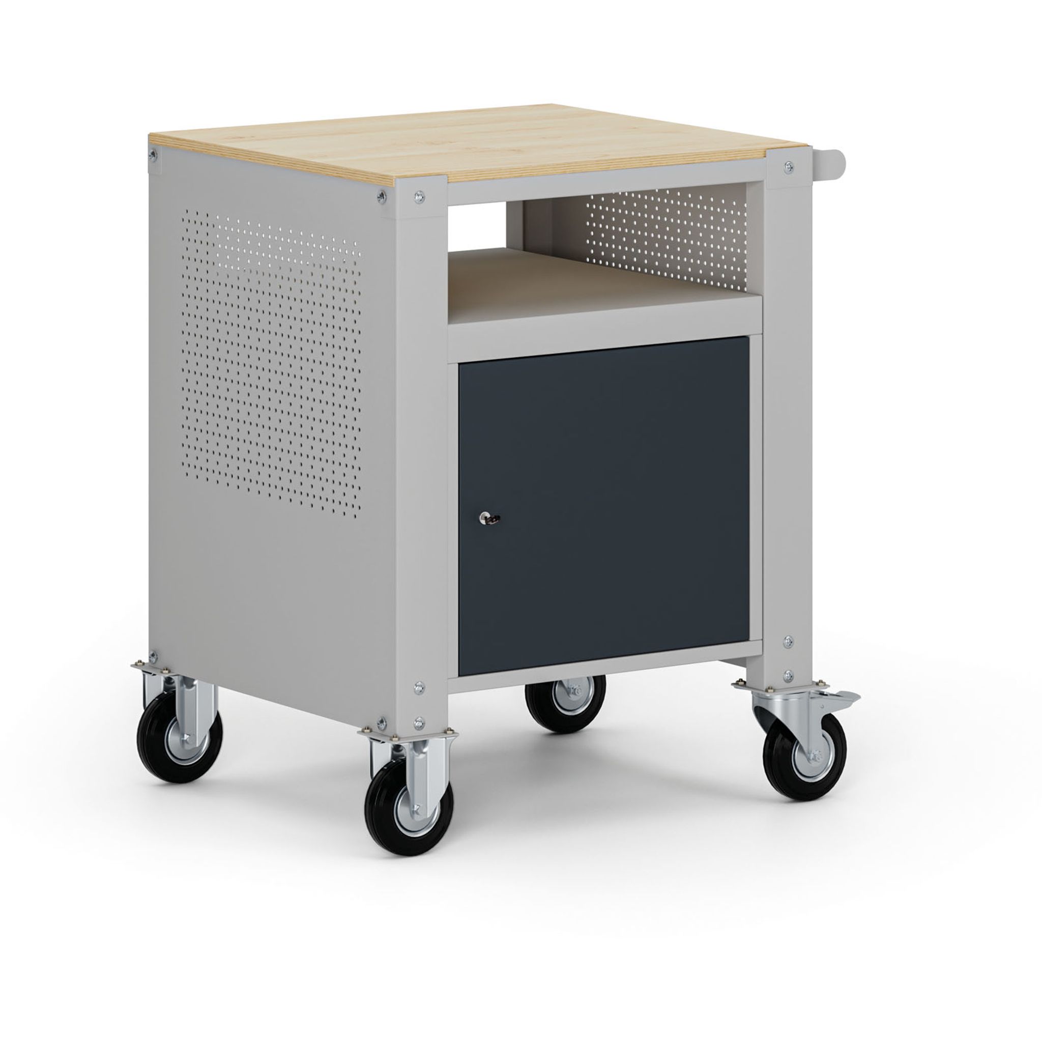 Fahrbarer Container G9, 1 Ablage, 1 Schrank, 675 x 595 x 865-1130 mm, grau/Graphit Fahrbarer Container G9, 1 Ablage, 1 Schrank, 675 x 595 x 865-1130 mm, grau/Graphit