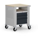 Fahrbarer Container G9, 1 Fachboden, 3 Schubladen, 675 x 595 x 865-1130 mm, grau/Graphit