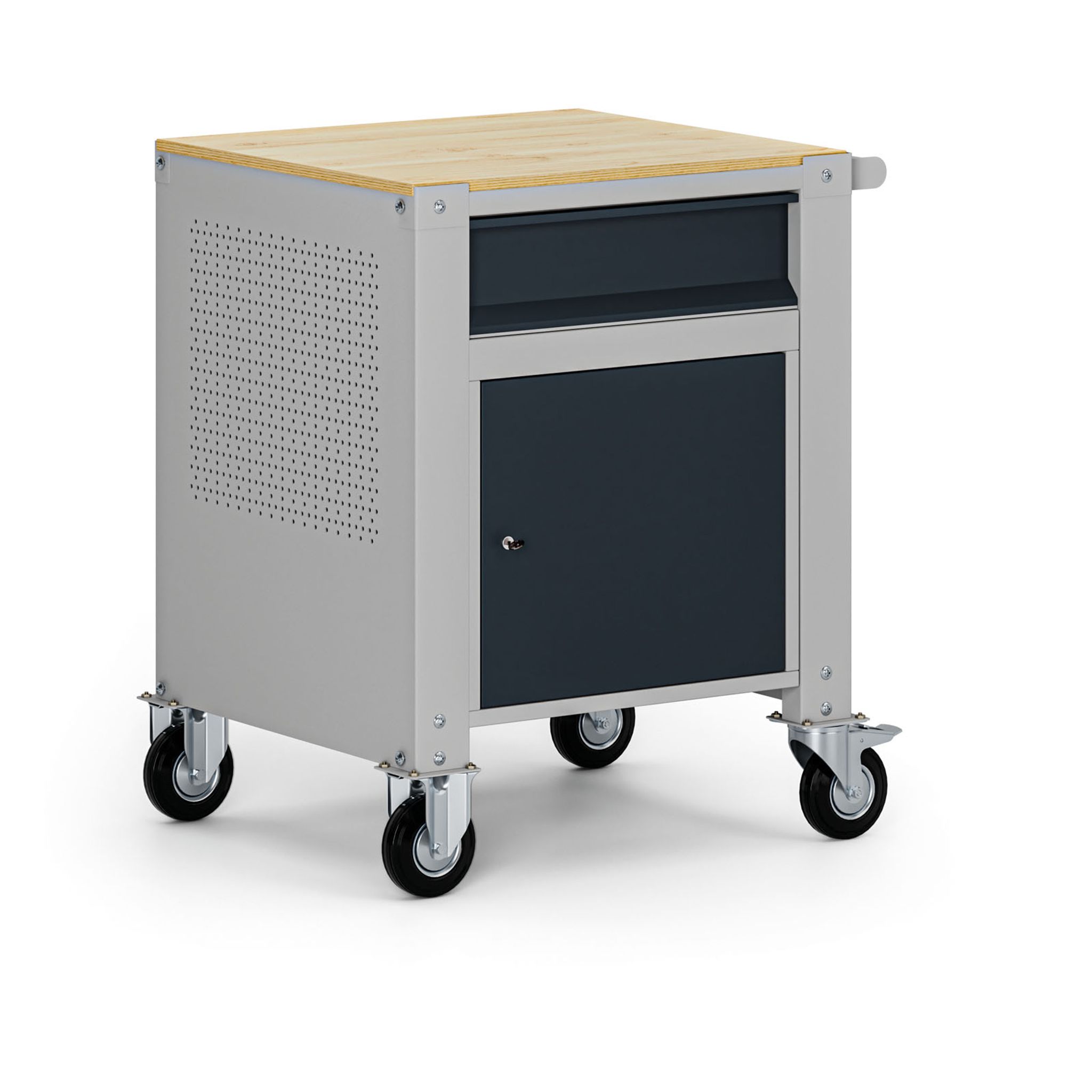 Fahrbarer Container G9, 1 Schrank, 1 Schublade, 675 x 595 x 865-1130 mm, grau/Graphit