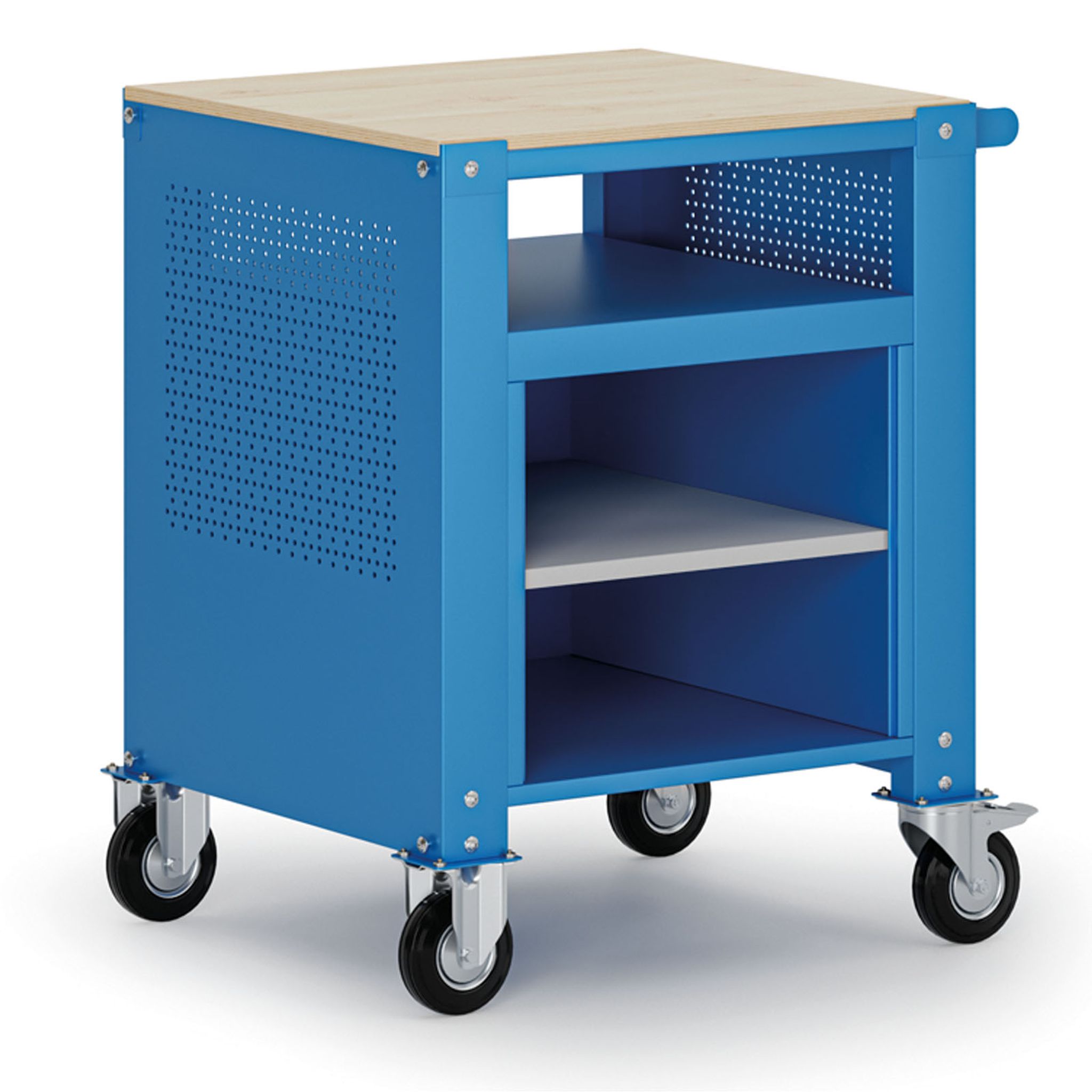 Fahrbarer Container G9, 2 Ablagen, 675 x 595 x 865-1130 mm, grau/blau