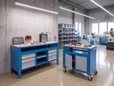 Fahrbarer Container G9, 2 Ablagen, 675 x 595 x 865-1130 mm, grau/blau