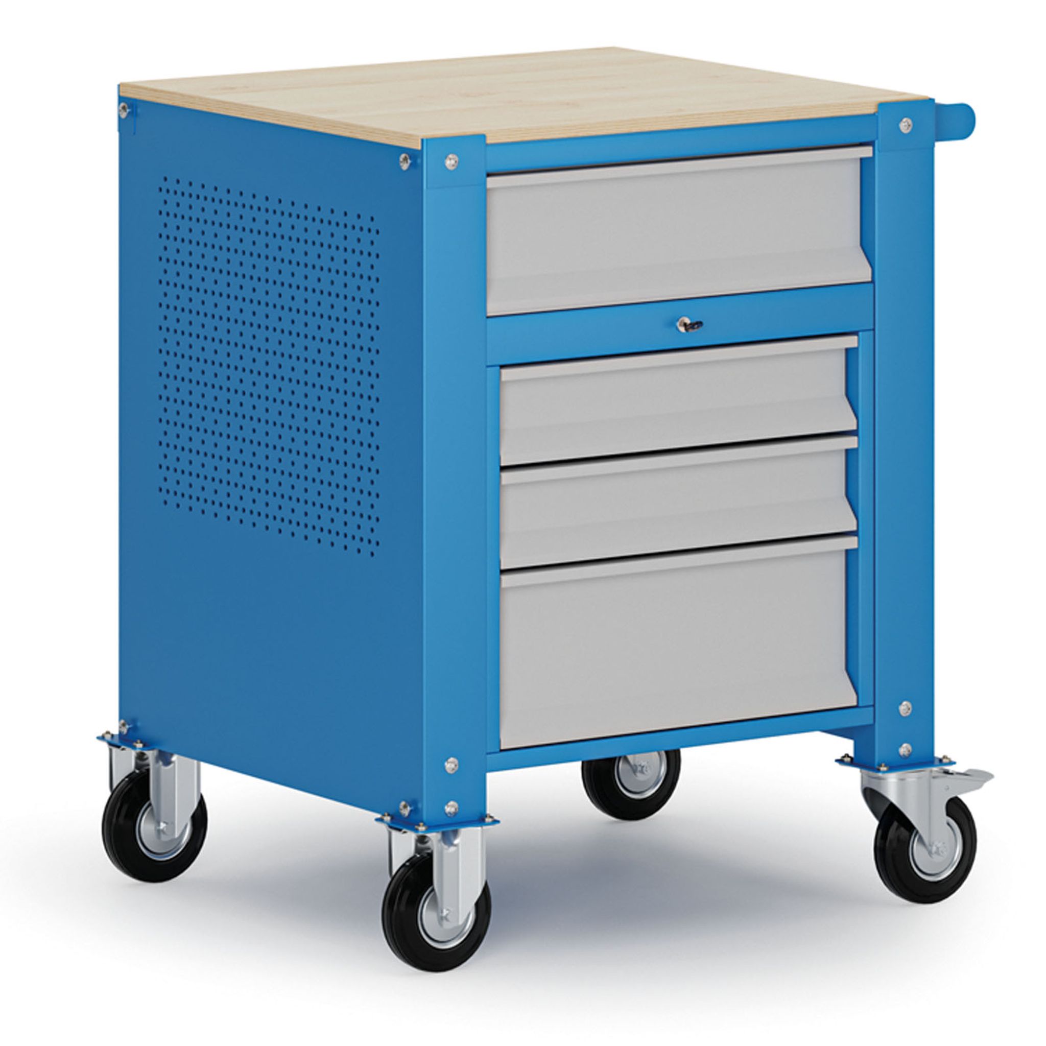 Fahrbarer Container G9, 4 Schubladen, 675 x 595 x 865-1130 mm, grau/blau