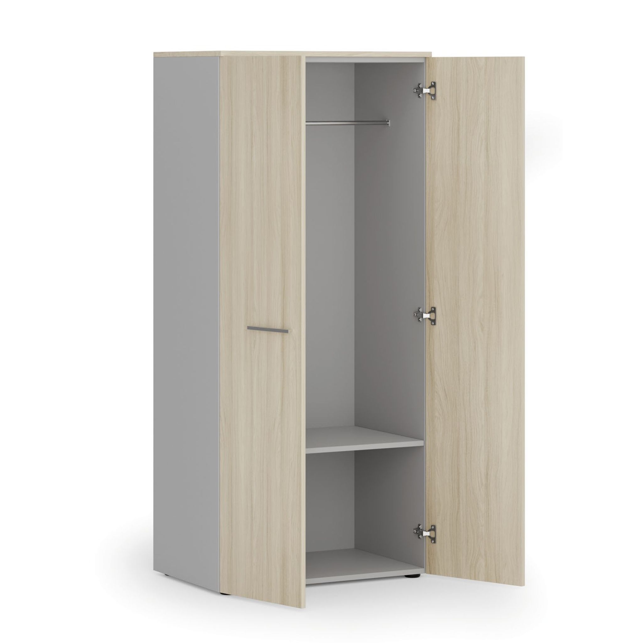 Garderobenschrank mit 1 Regalböden PRIMO GRAY, Kleiderstange, 800 x 500 x 1781 mm, grau/Eiche natur