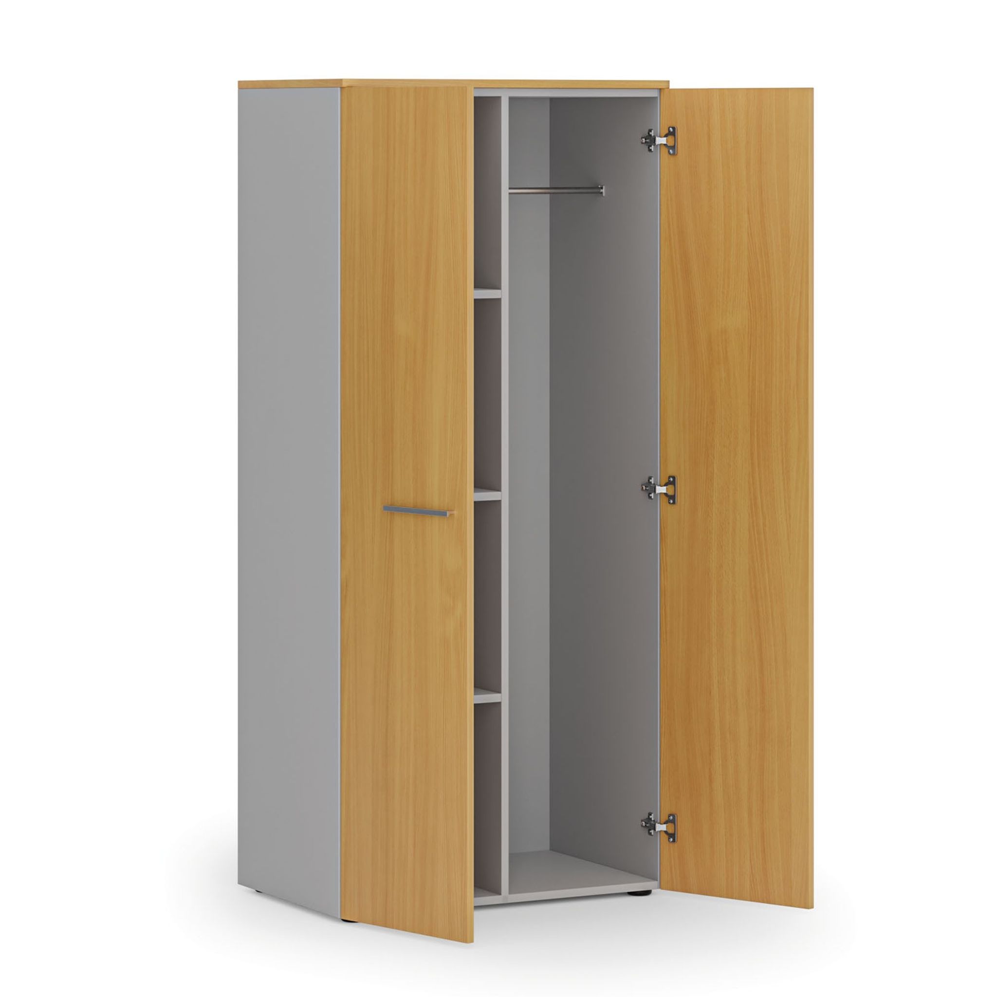Garderobenschrank mit 3 Regalböden PRIMO GRAY, Kleiderstange, 800 x 500 x 1781 mm, grau/Buche