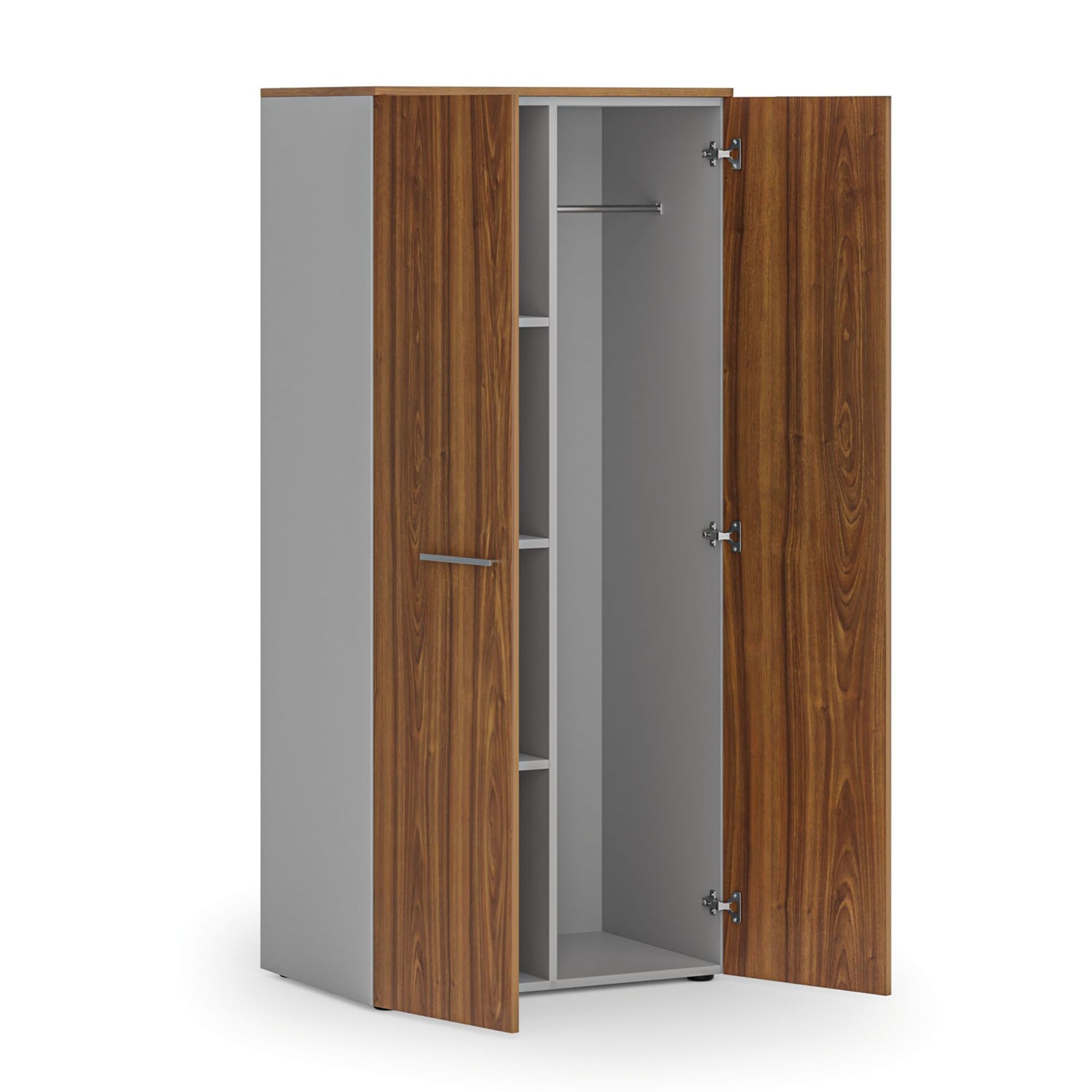 Garderobenschrank mit 3 Regalböden PRIMO GRAY, Kleiderstange, 800 x 500 x 1781 mm, grau/Nussbaum