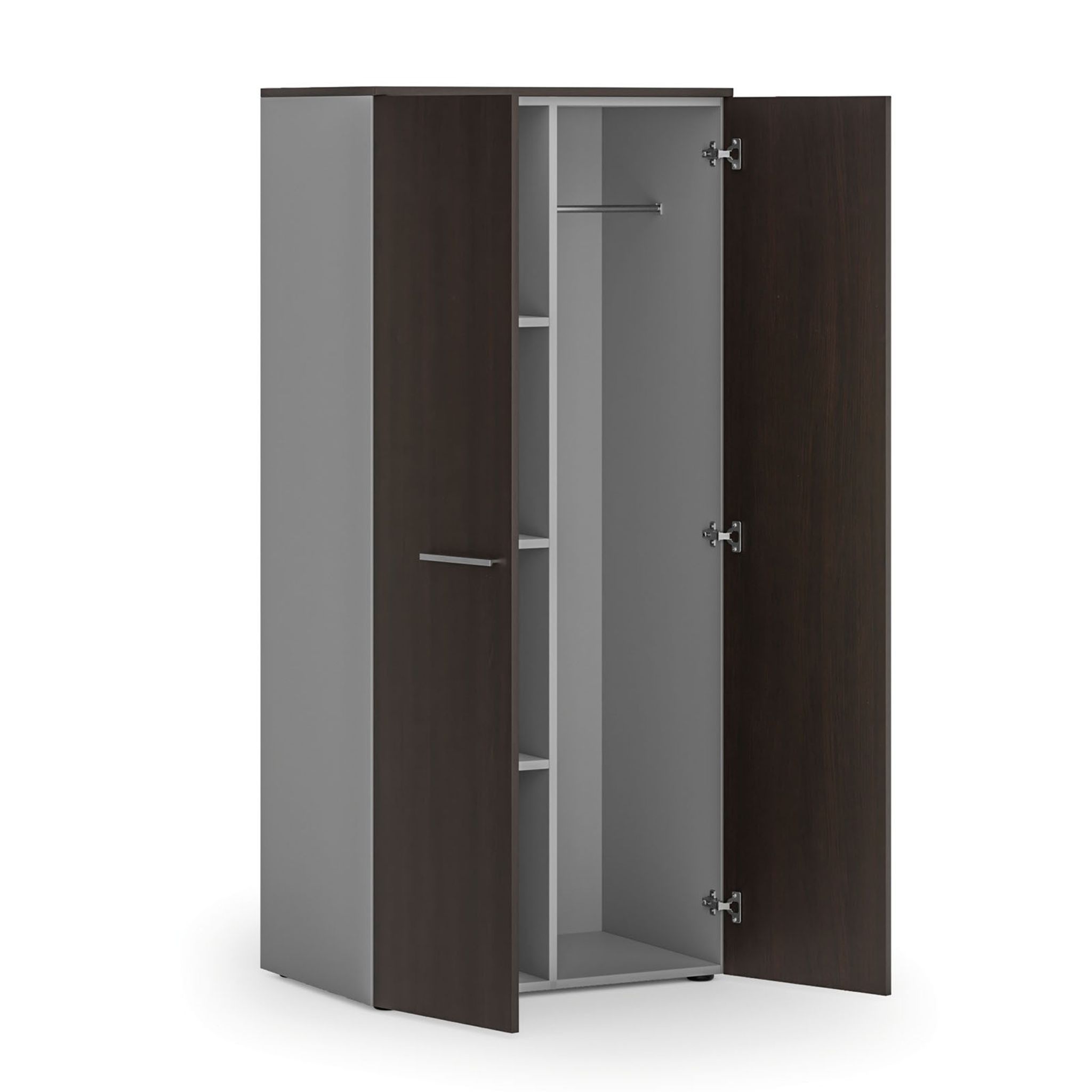 Garderobenschrank mit 3 Regalböden PRIMO GRAY, Kleiderstange, 800 x 500 x 1781 mm, grau/Wenge