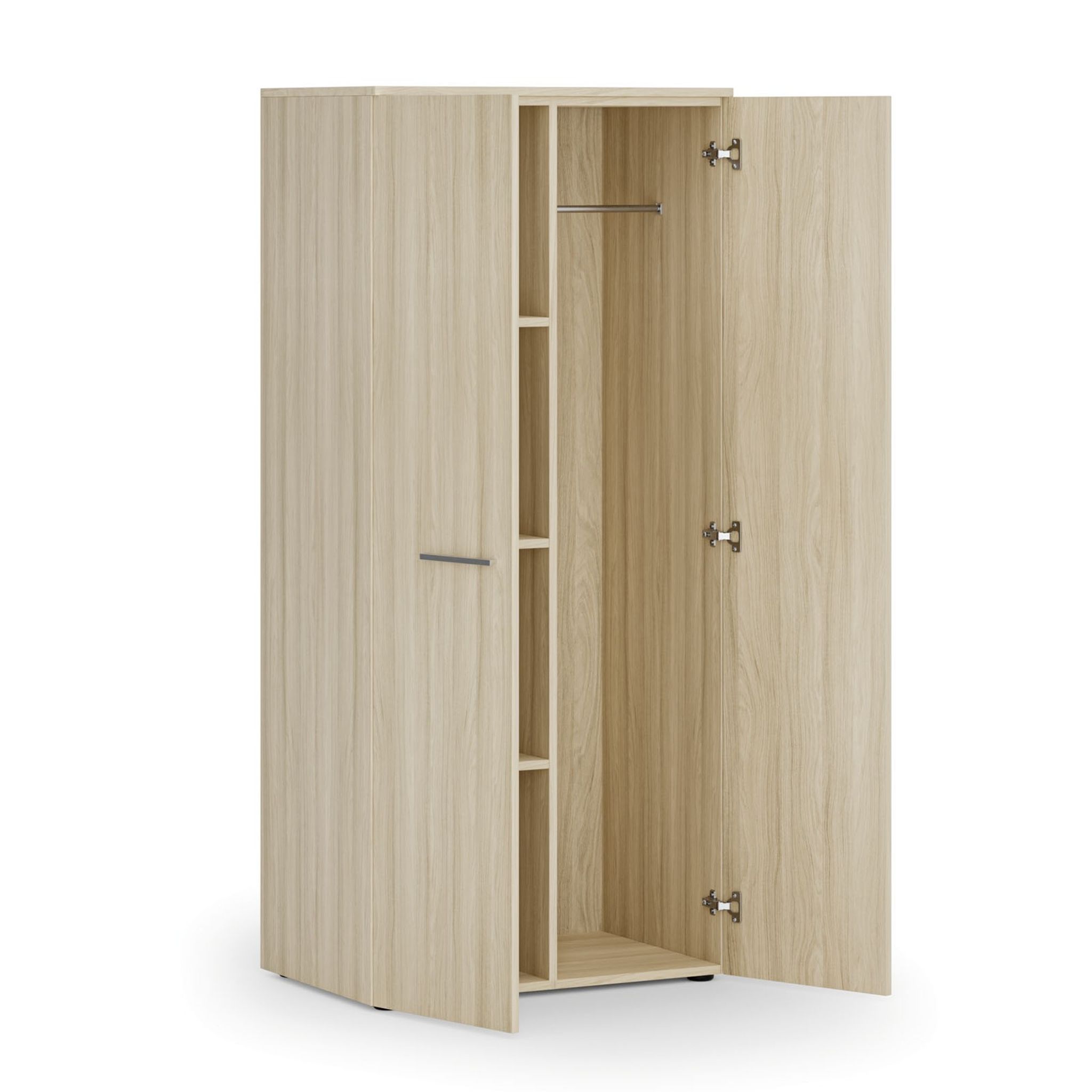 Garderobenschrank mit 3 Regalböden PRIMO WOOD, Kleiderstange, 800 x 500 x 1781 mm, Eiche natur