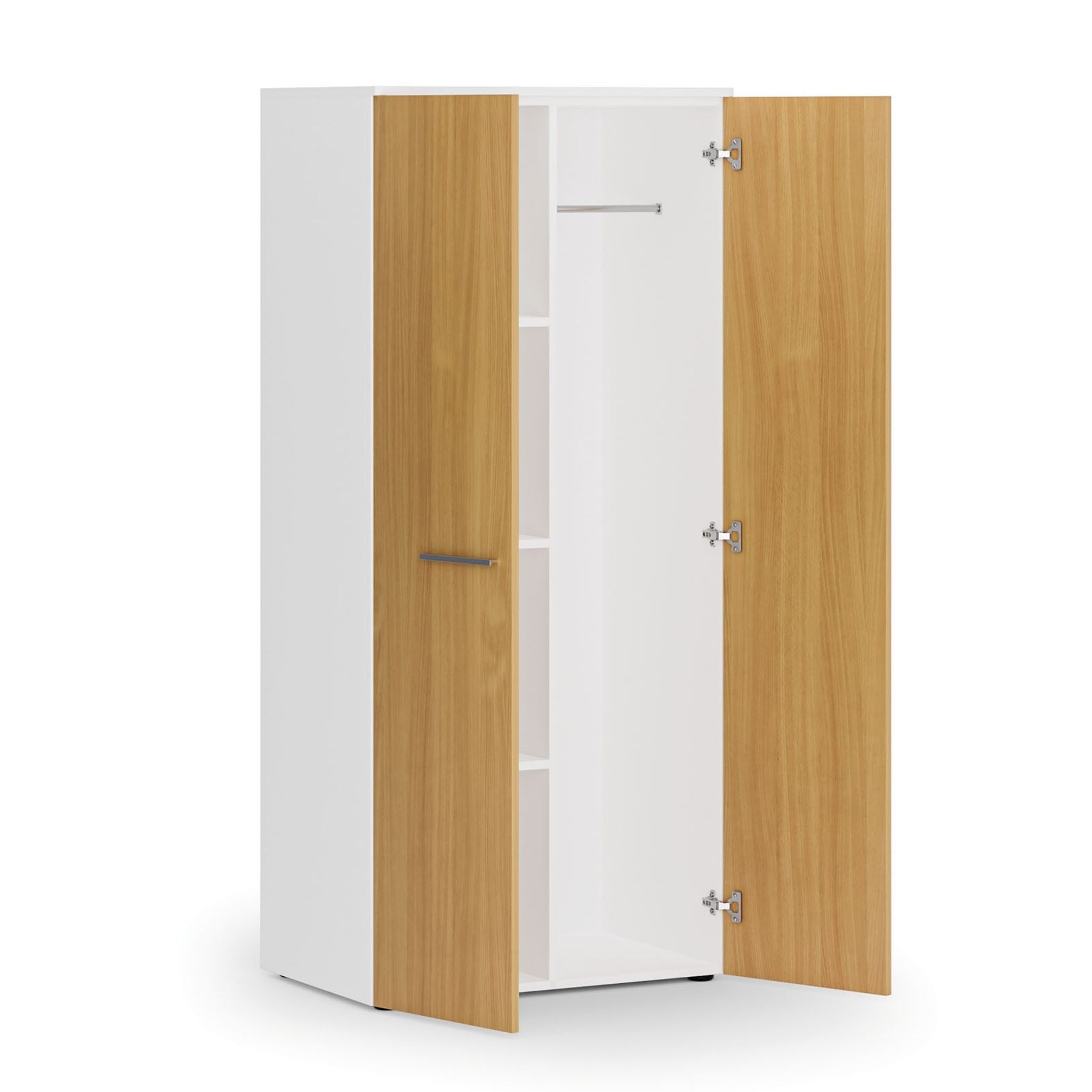 Garderobenschrank mit Regalböden PRIMO WHITE, Kleiderstange, 800 x 500 x 1781 mm, weiß/Buche