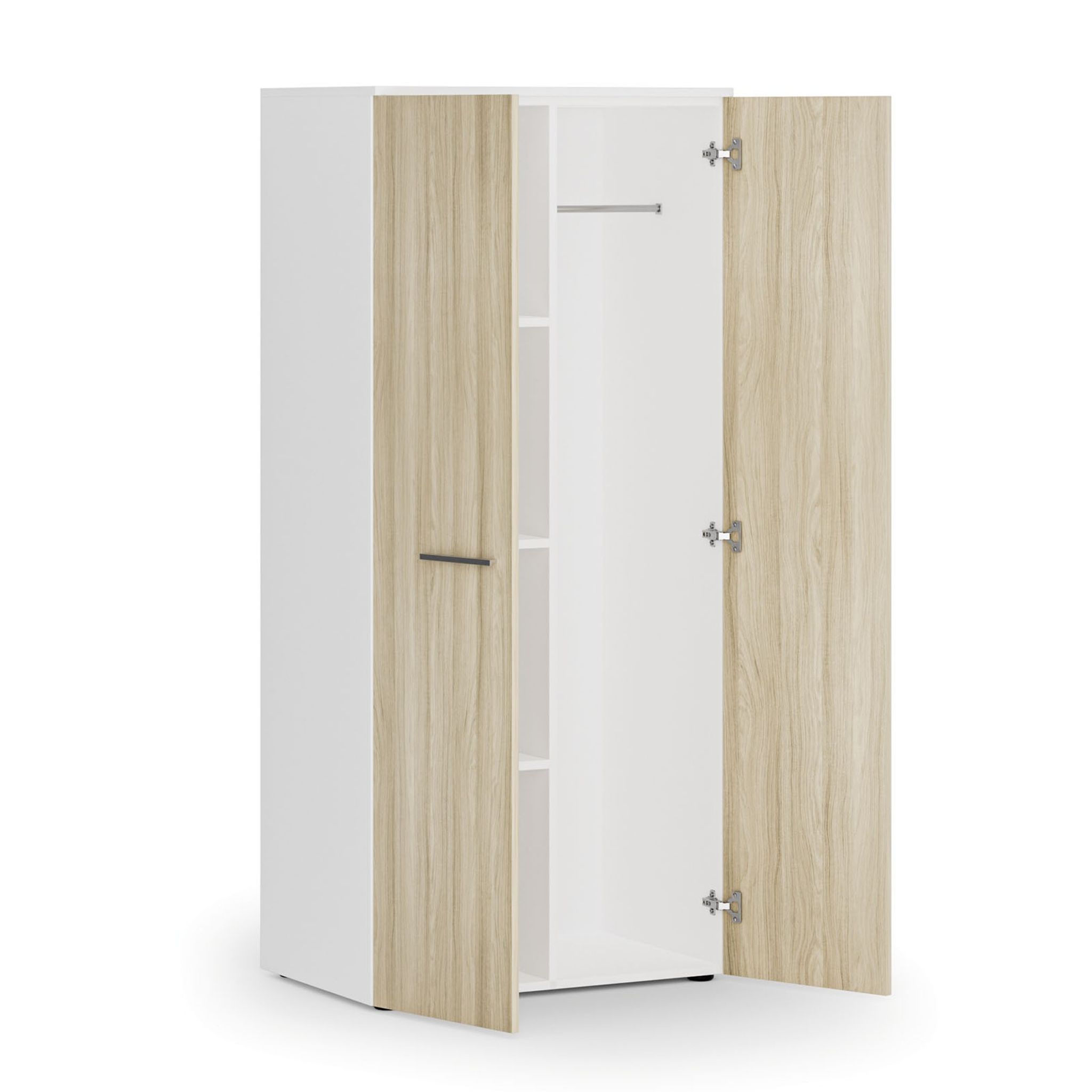 Garderobenschrank mit Regalböden PRIMO WHITE, Kleiderstange, 800 x 500 x 1781 mm, weiß/Eiche natur