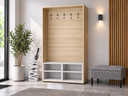 Garderobenwand BORDER mit Schuhschrank, 5 Kleiderhaken, Weiß/Eiche natur Garderobenwand BORDER mit Schuhschrank, 5 Kleiderhaken, Weiß/Eiche natur