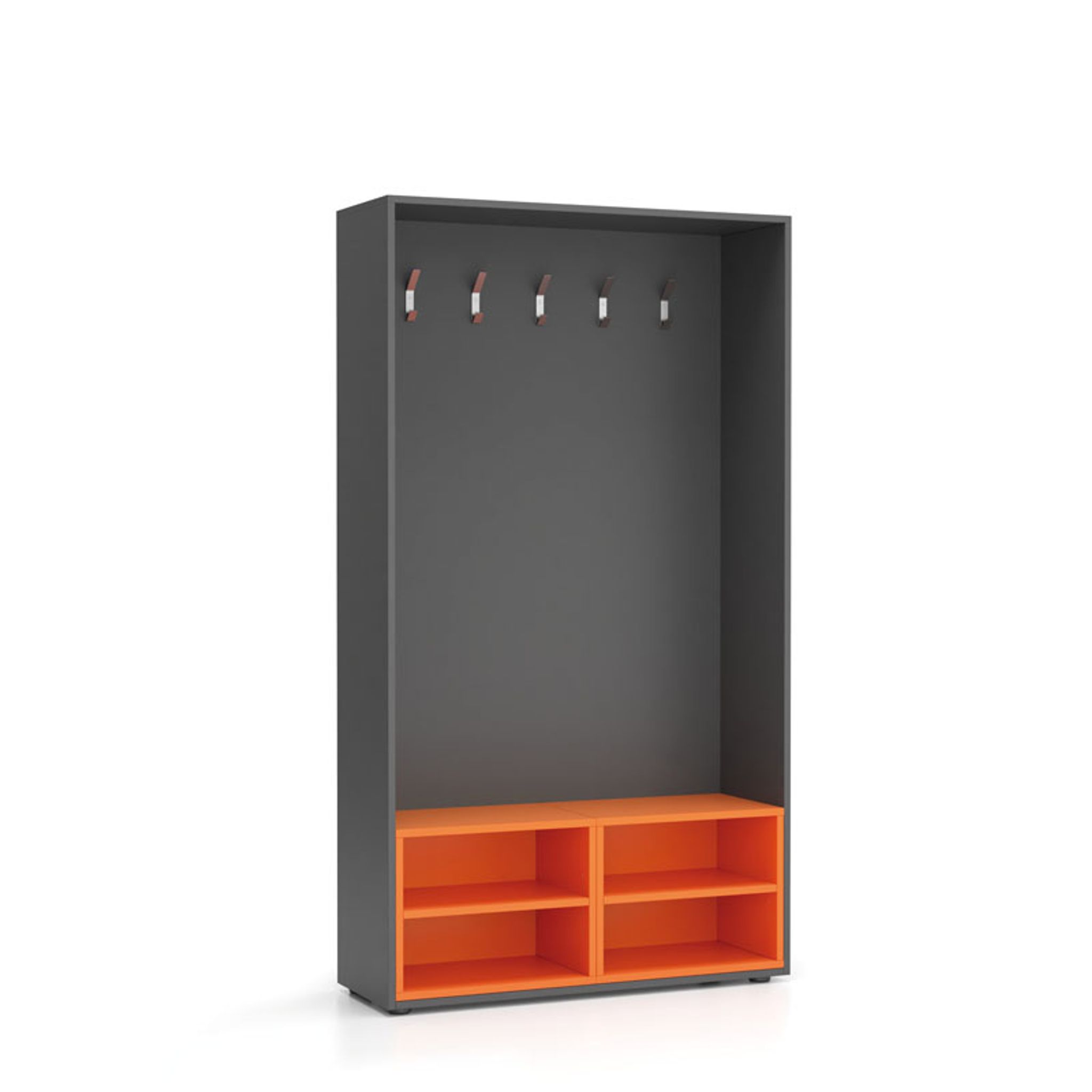 Garderobenwand BORDER mit Schuhschrank, 5 Kleiderhaken, Graphit/Orange