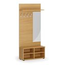 Garderobenwand PRIMO, Schuhregal + Spiegel, 4 Haken, Ablage, Buche
