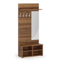 Garderobenwand PRIMO, Schuhregal + Spiegel, 4 Haken, Ablage, Nussbaum