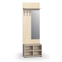 Garderobenwand PRIMO WOOD, Schuhregal + Spiegel, 3 Haken, Ablage, Birke