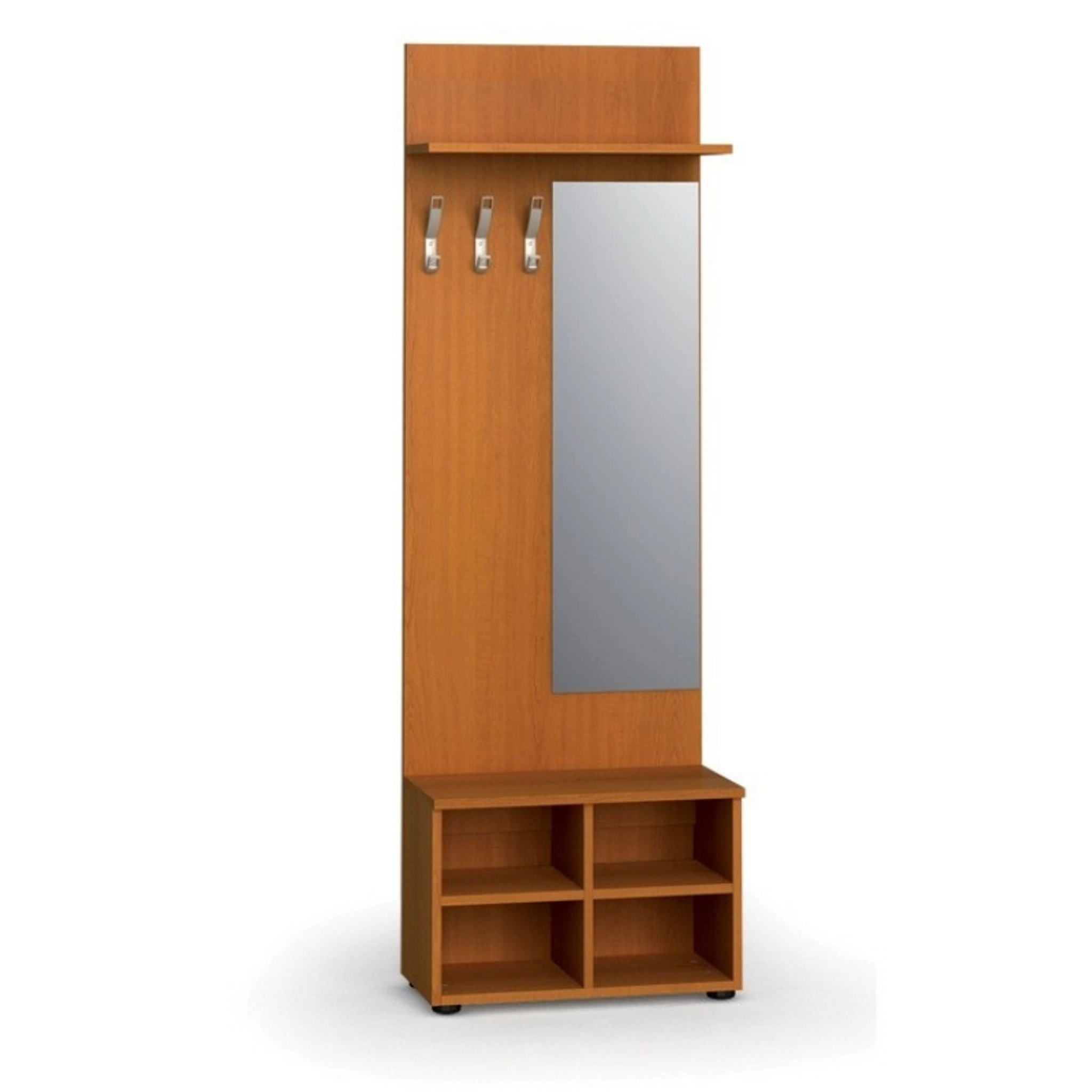 Garderobenwand PRIMO WOOD, Schuhregal + Spiegel, 3 Haken, Ablage, Kirschbaum