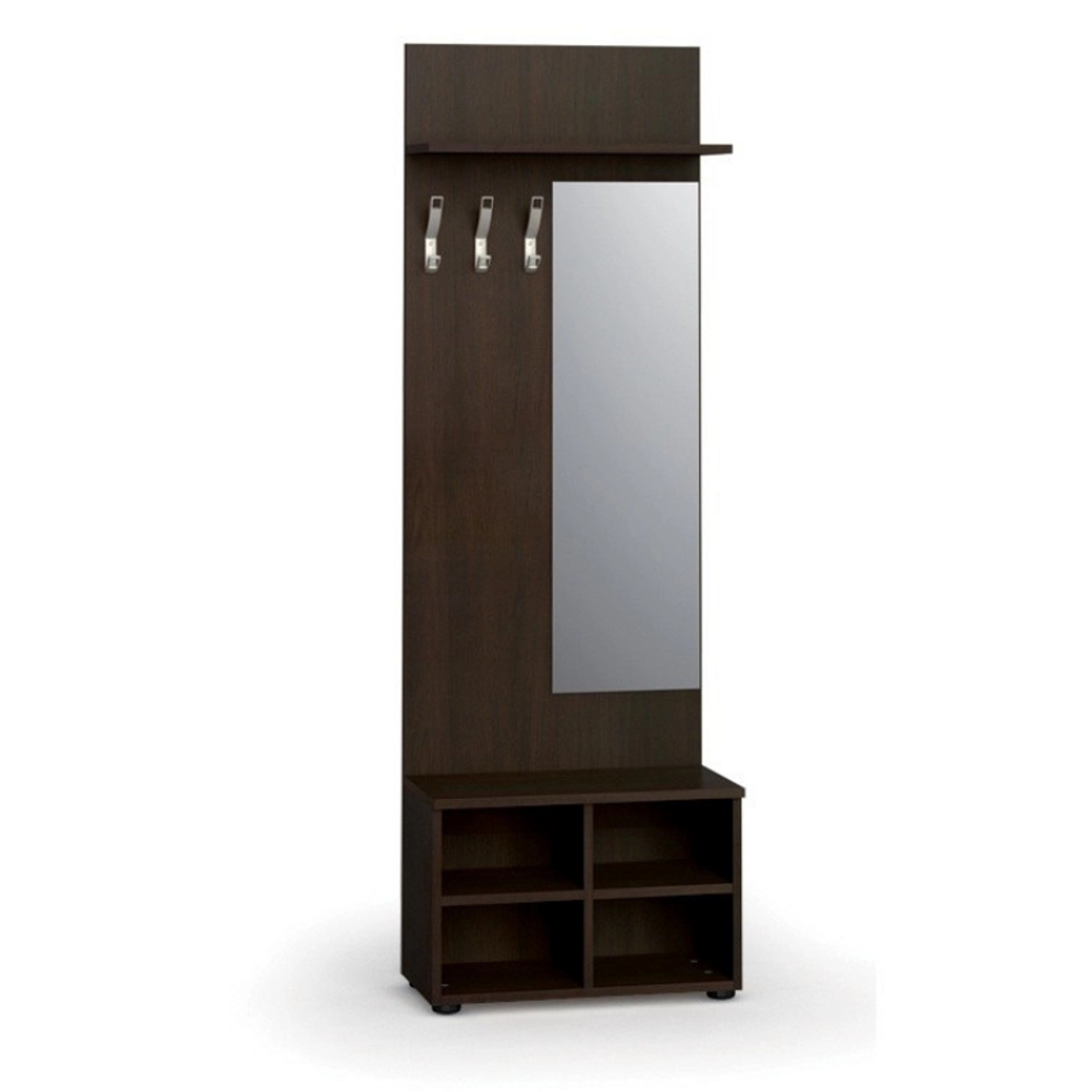Garderobenwand PRIMO WOOD, Schuhregal + Spiegel, 3 Haken, Ablage, Wenge