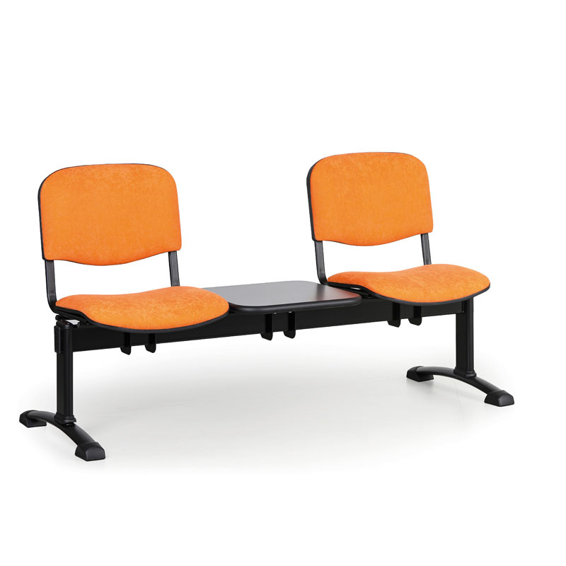 B2B Partner Gepolsterte Wartezimmerbank, Traversenbank VIVA, 2-sitzer + Tisch, orange, schwarze Füße