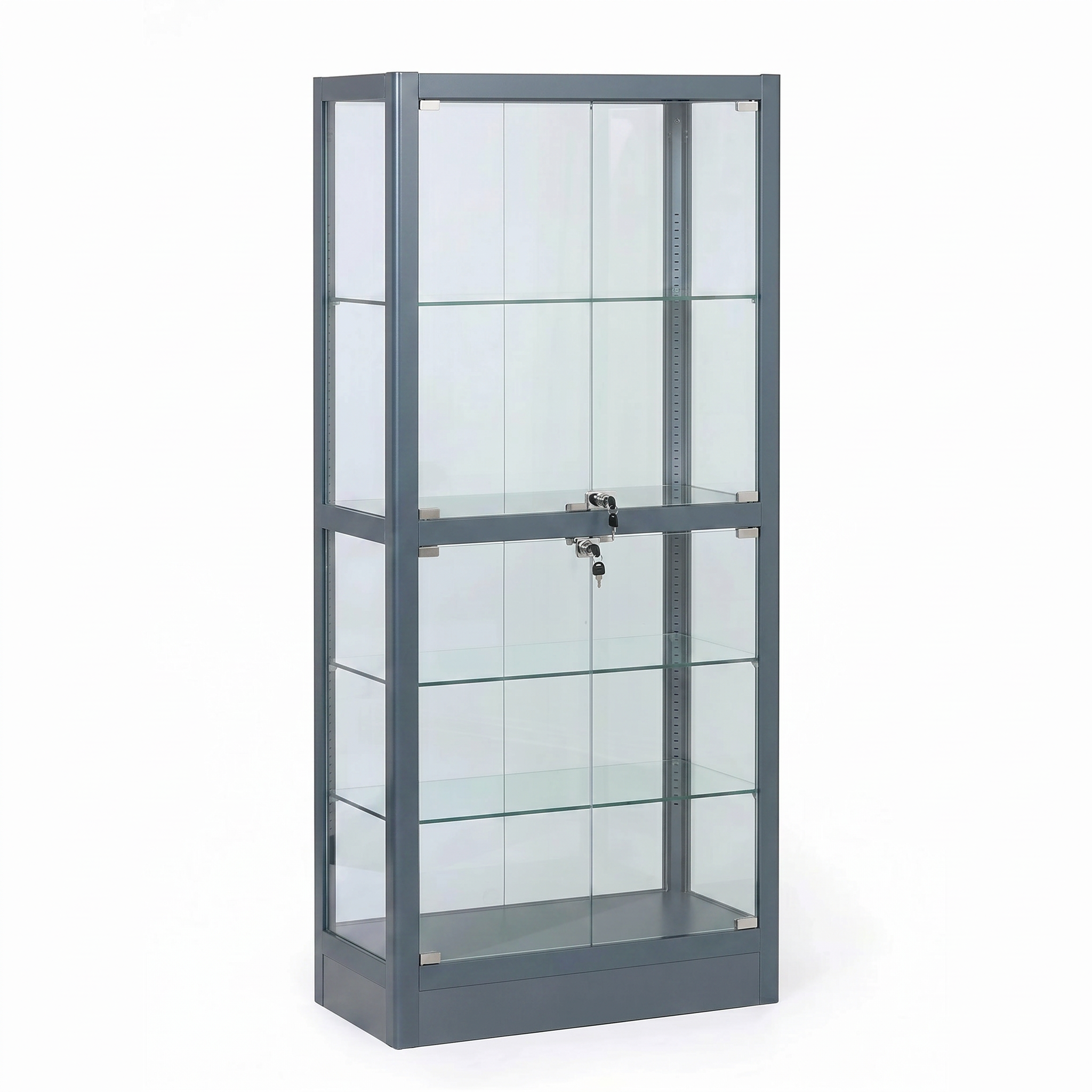 Glasvitrine, 1800 × 800 × 400 mm, grau