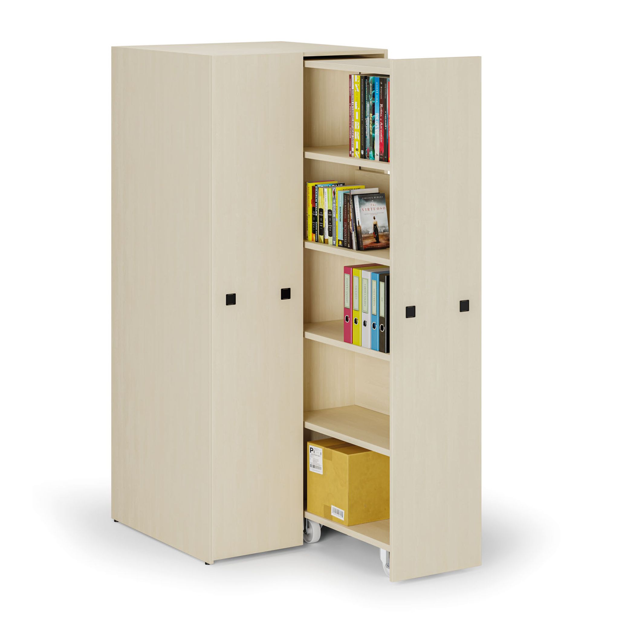 Großraumschrank mit ausziehbaren Regalen, 841 × 846 × 2000 mm, Birke
