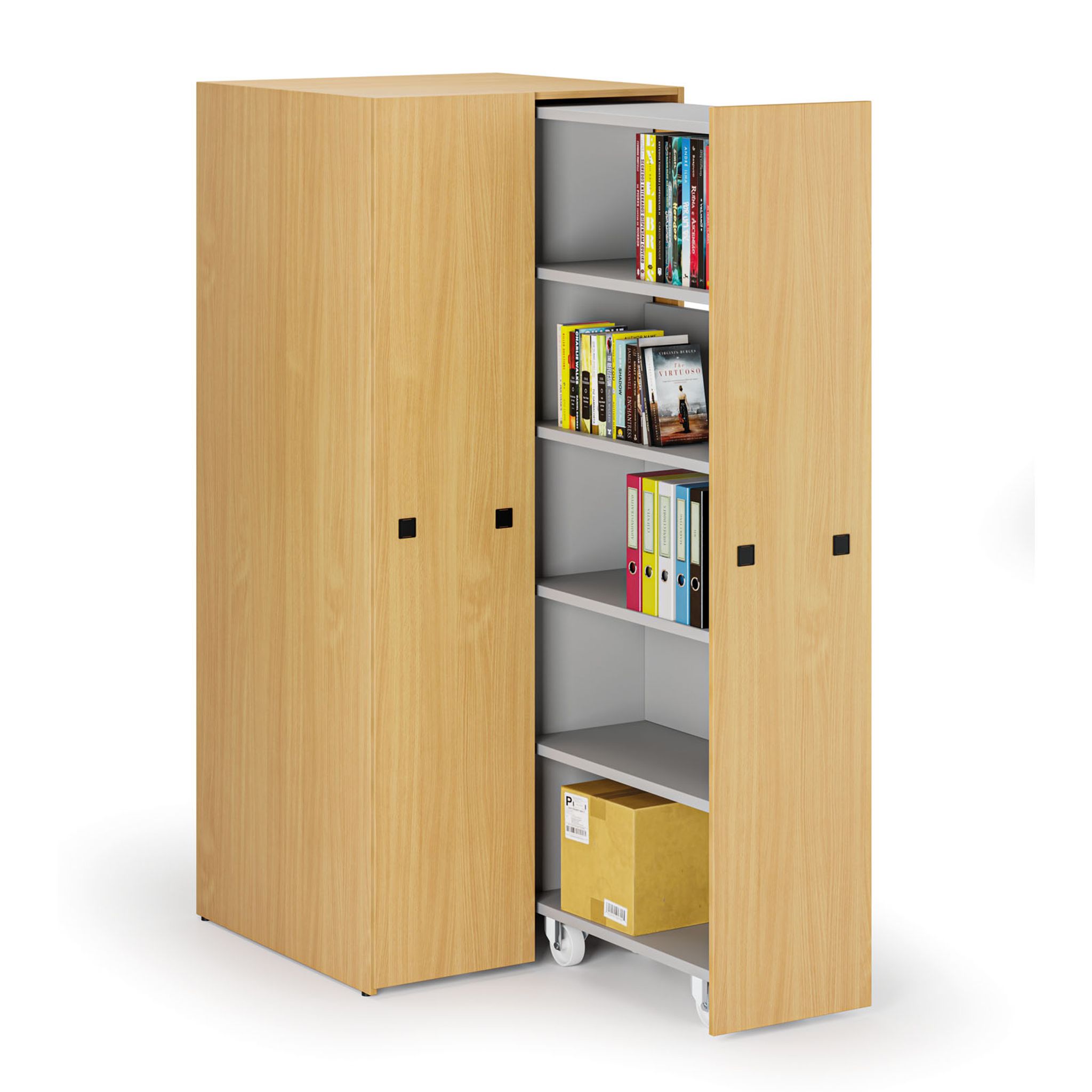 Großraumschrank mit ausziehbaren Regalen, 841 × 846 × 2000 mm, Buche
