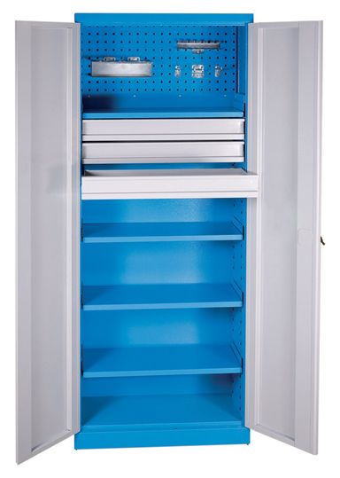 GÜDE Metall-Werkstatt-Werkzeugschrank, 4 Regalböden, 3 Schubladen, geschweißt, Tragfähigkeit 60 kg, 780 x 380 x 1920 mm