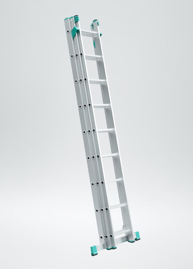 Hliníkový trojdílný žebřík ALVE EUROSTYL s úpravou na schody, 3x9 příček, délka 5,69 m