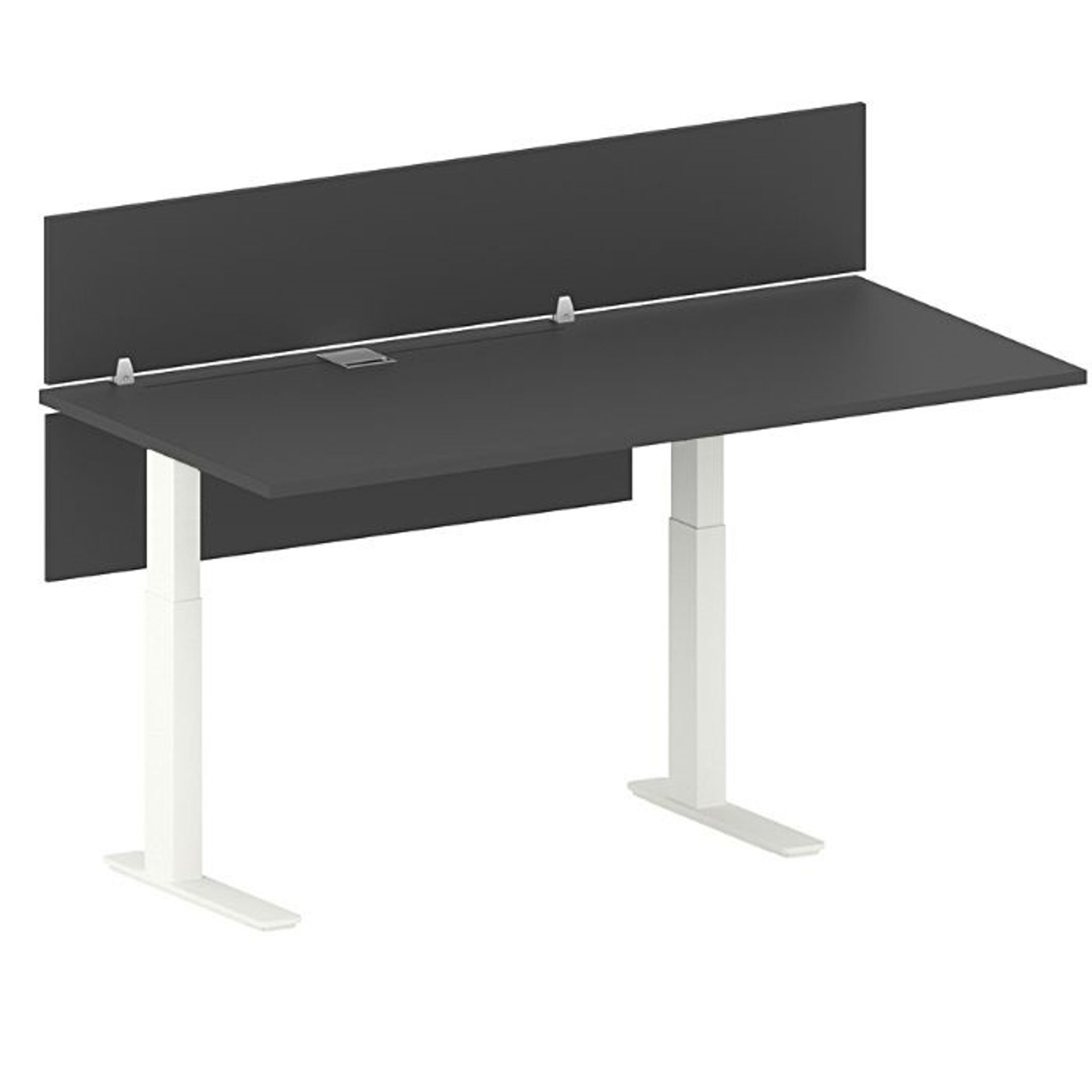 Höhenverstellbarer ArbeitsSchreibtisch FUTURE, 1700 x 800 x 745-1215 mm, mit Trennwand, Weiß/Graphit
