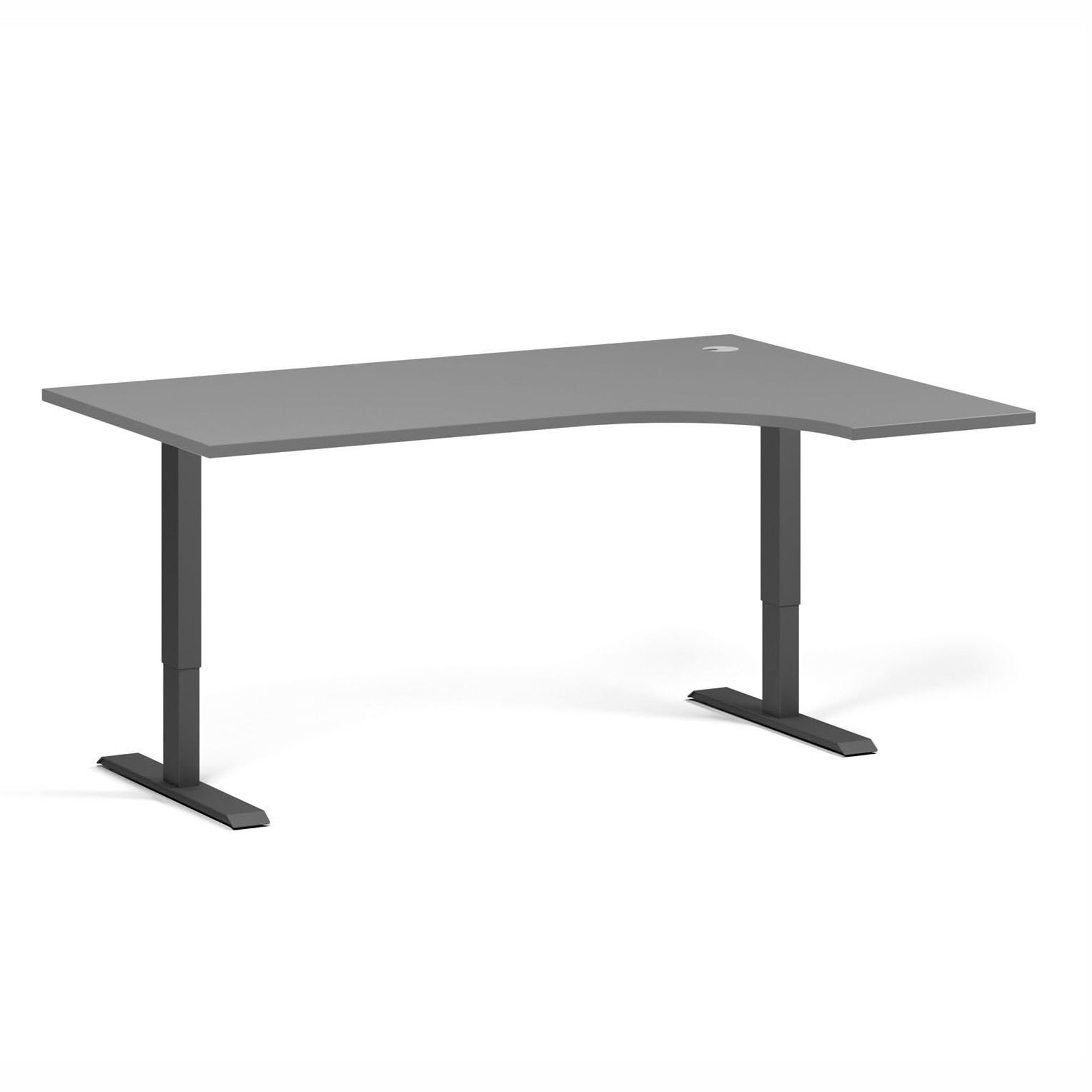 Höhenverstellbarer Eckschreibtisch, 1 Motor, 74-123 cm, L/R, Tischplatte 160x120 cm, schwarzes Metallgestell, Graphit