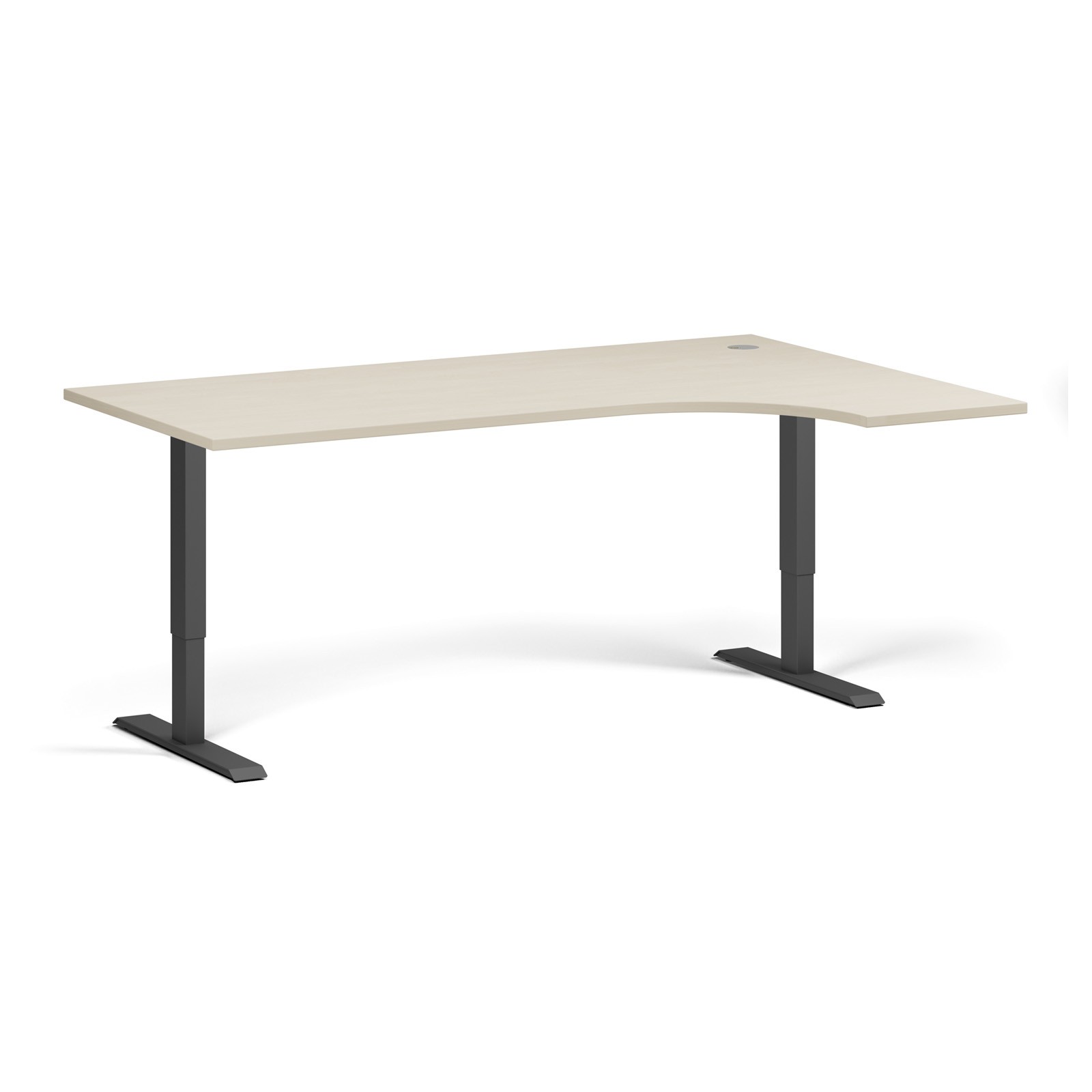 B2B Partner Höhenverstellbarer Eckschreibtisch, 1 Motor, 74-123 cm, L/R, Tischplatte 180x120 cm, schwarzes Metallgestell, Birke