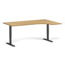 Höhenverstellbarer Eckschreibtisch, 1 Motor, 74-123 cm, L/R, Tischplatte 180x120 cm, schwarzes Metallgestell, Buche
