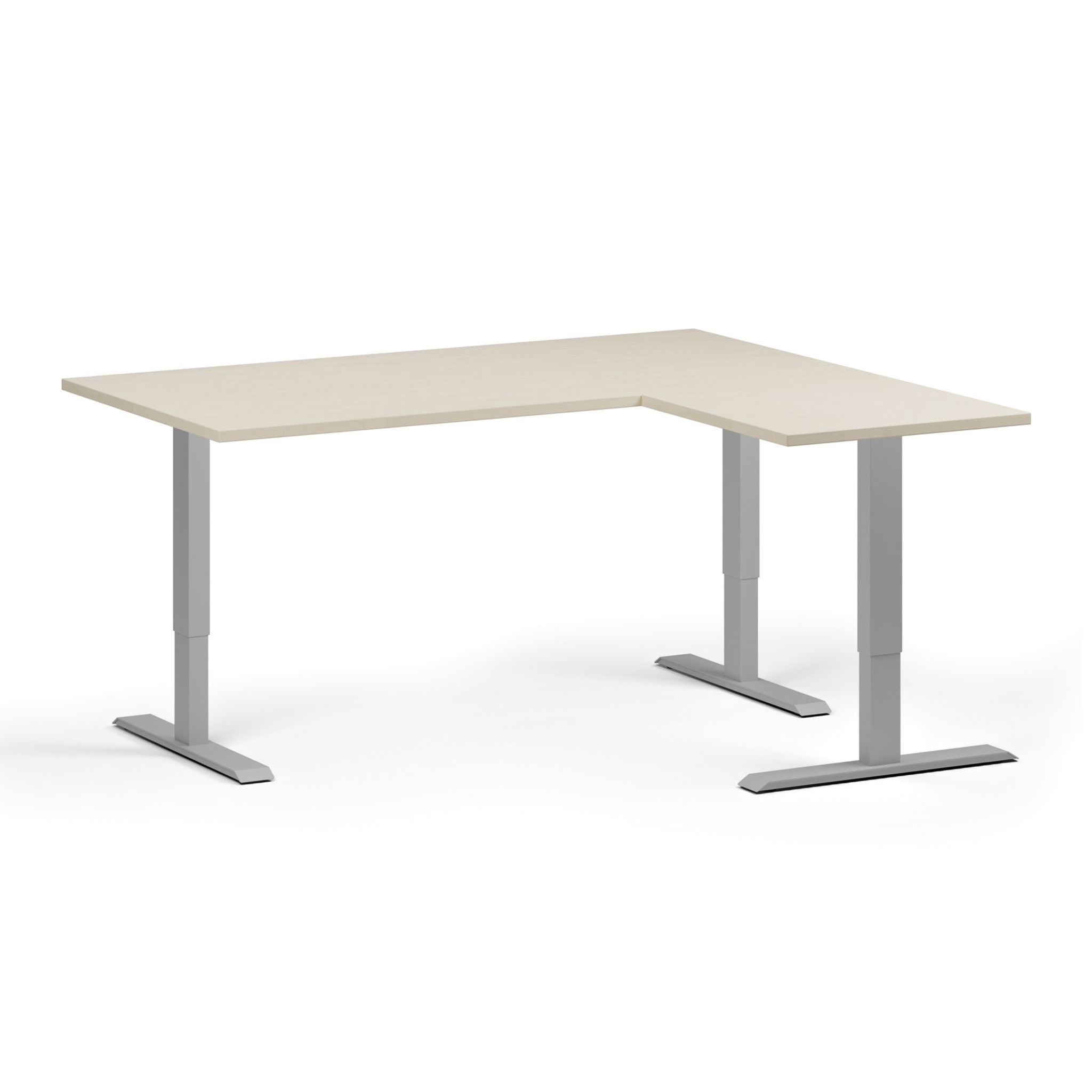 Höhenverstellbarer Eckschreibtisch, 3 Motoren, 74-121 cm, L/R, Tischplatte 160x140 cm, graues Metallgestell