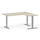Höhenverstellbarer Eckschreibtisch, 3 Motoren, 74-121 cm, L/R, Tischplatte 160x140 cm, graues Metallgestell, Eiche natur