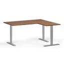 Höhenverstellbarer Eckschreibtisch, 3 Motoren, 74-121 cm, L/R, Tischplatte 160x140 cm, graues Metallgestell, Nussbaum