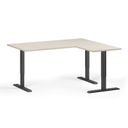 Höhenverstellbarer Eckschreibtisch, 3 Motoren, 74-121 cm, L/R, Tischplatte 160x140 cm, schwarzes Metallgestell, Birke