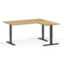 Höhenverstellbarer Eckschreibtisch, 3 Motoren, 74-121 cm, L/R, Tischplatte 160x140 cm, schwarzes Metallgestell, Buche