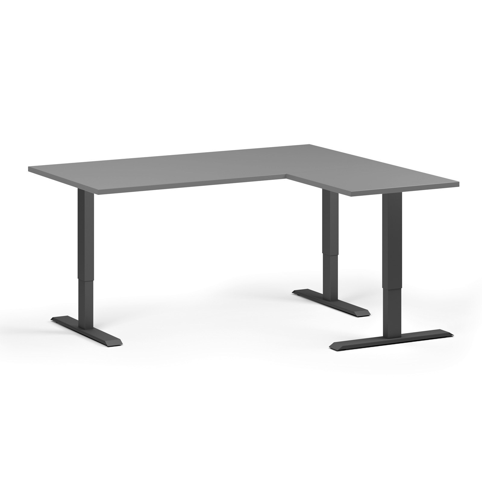B2B Partner Höhenverstellbarer Eckschreibtisch, 3 Motoren, 74-121 cm, L/R, Tischplatte 160x140 cm, schwarzes Metallgestell, Graphit