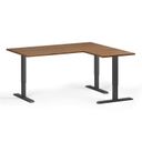 Höhenverstellbarer Eckschreibtisch, 3 Motoren, 74-121 cm, L/R, Tischplatte 160x140 cm, schwarzes Metallgestell, Nussbaum