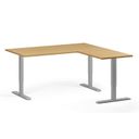 Höhenverstellbarer Eckschreibtisch, 3 Motoren, 74-121 cm, L/R, Tischplatte 160x160 cm, graues Metallgestell, Buche
