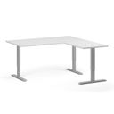 Höhenverstellbarer Eckschreibtisch, 3 Motoren, 74-121 cm, L/R, Tischplatte 160x160 cm, graues Metallgestell, weiß
