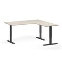 Höhenverstellbarer Eckschreibtisch, 3 Motoren, 74-121 cm, L/R, Tischplatte 160x160 cm, schwarzes Metallgestell, Birke