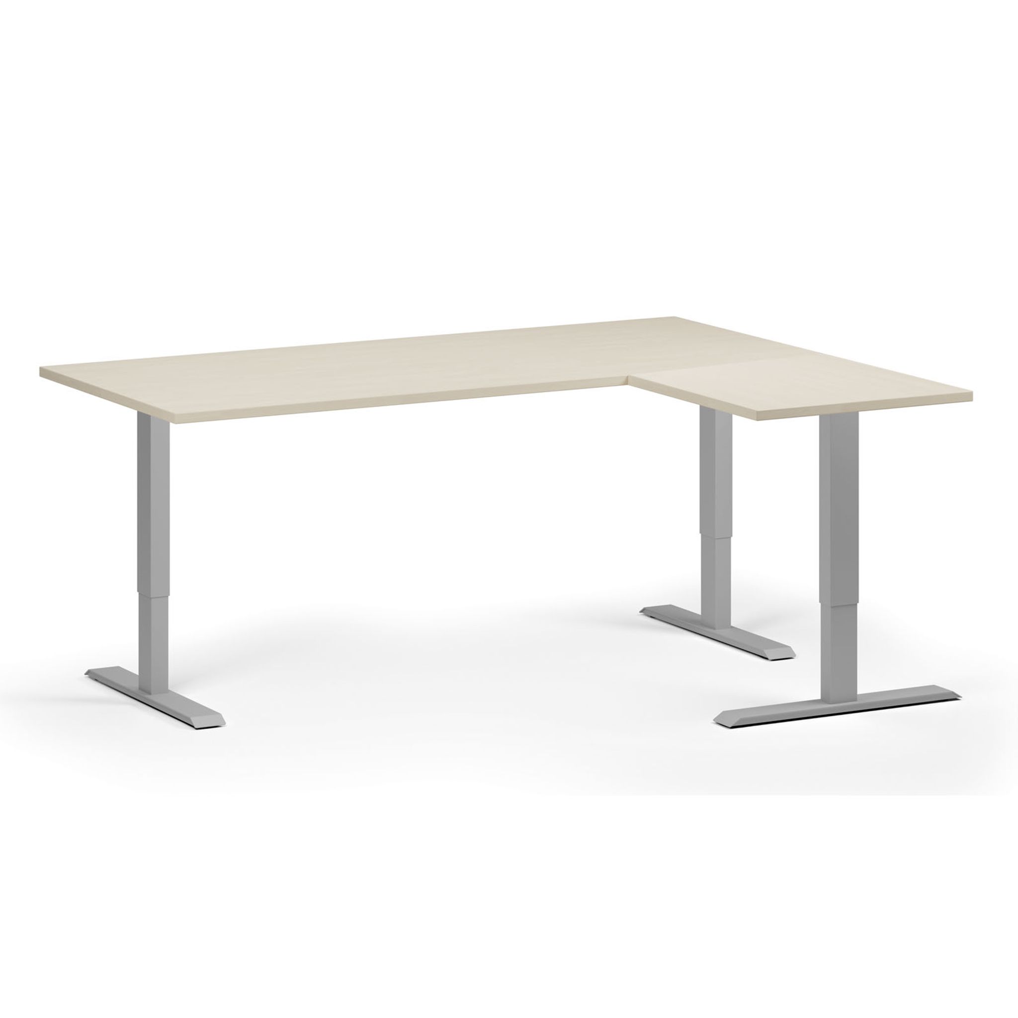 Höhenverstellbarer Eckschreibtisch, 3 Motoren, 74-121 cm, L/R, Tischplatte 180x140 cm, graues Metallgestell