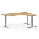 Höhenverstellbarer Eckschreibtisch, 3 Motoren, 74-121 cm, L/R, Tischplatte 180x140 cm, graues Metallgestell, Buche
