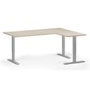 Höhenverstellbarer Eckschreibtisch, 3 Motoren, 74-121 cm, L/R, Tischplatte 180x140 cm, graues Metallgestell, Eiche natur
