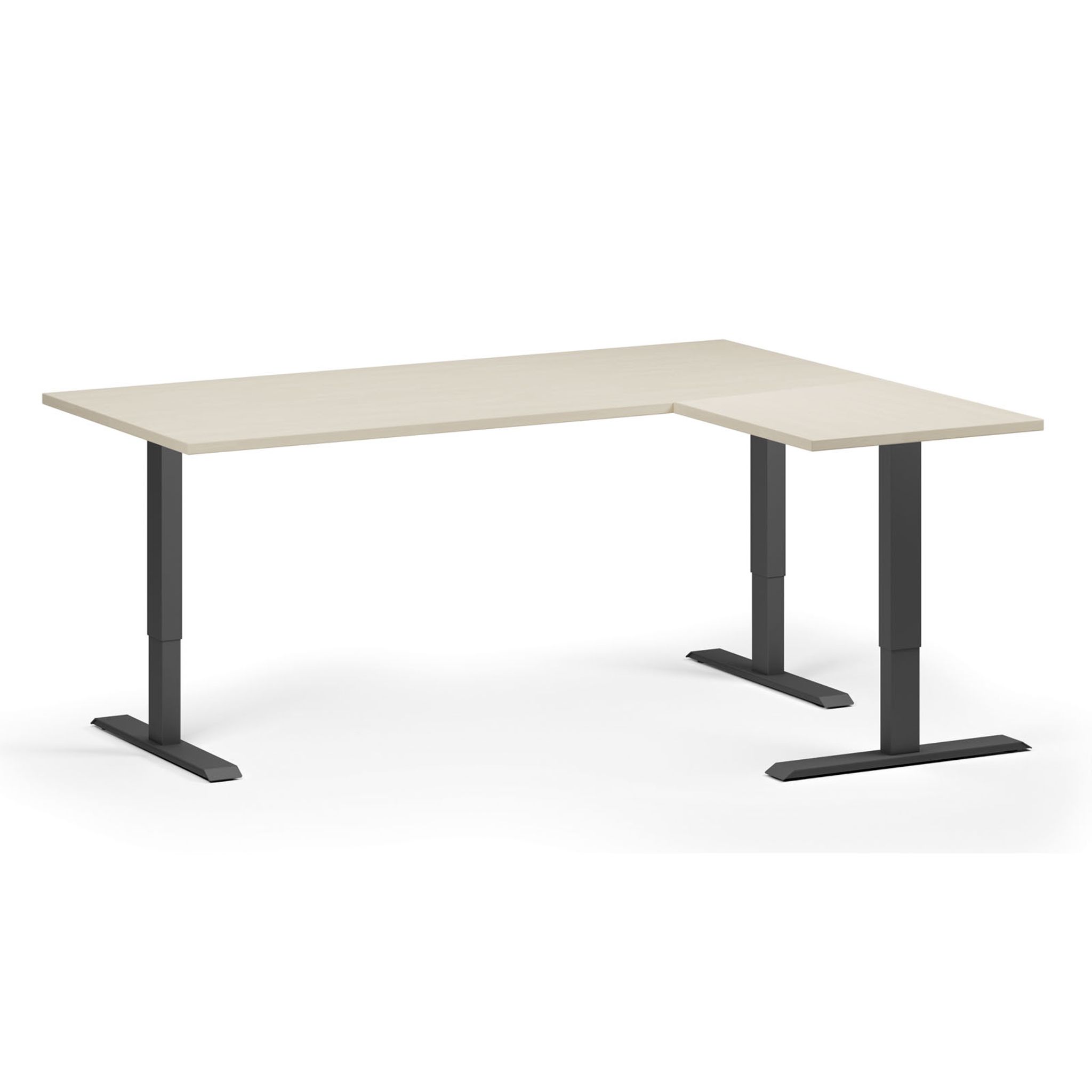 Höhenverstellbarer Eckschreibtisch, 3 Motoren, 74-121 cm, L/R, Tischplatte 180x140 cm, schwarzes Metallgestell