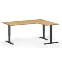 Höhenverstellbarer Eckschreibtisch, 3 Motoren, 74-121 cm, L/R, Tischplatte 180x140 cm, schwarzes Metallgestell, Buche