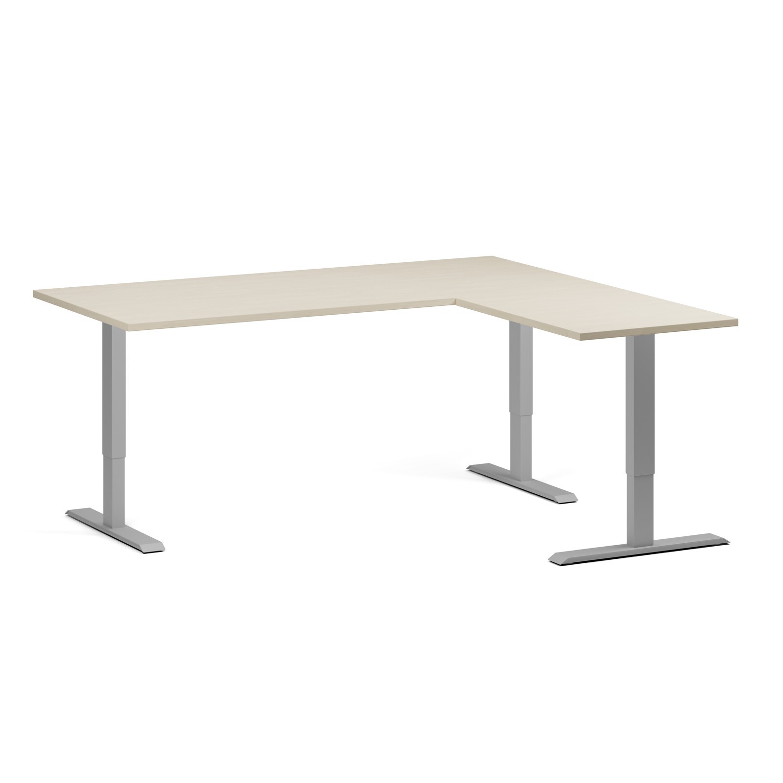 B2B Partner Höhenverstellbarer Eckschreibtisch, 3 Motoren, 74-121 cm, L/R, Tischplatte 180x160 cm, graues Metallgestell, Birke
